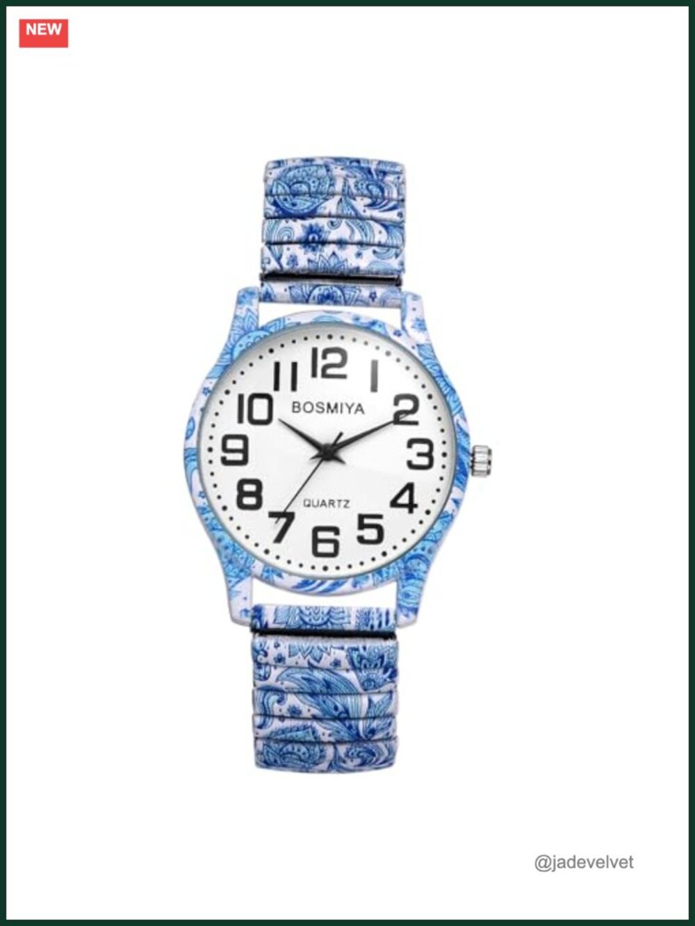 Boho Printed Elastic Stretch Band Bangle Wrist Watch for Women Easy Reader